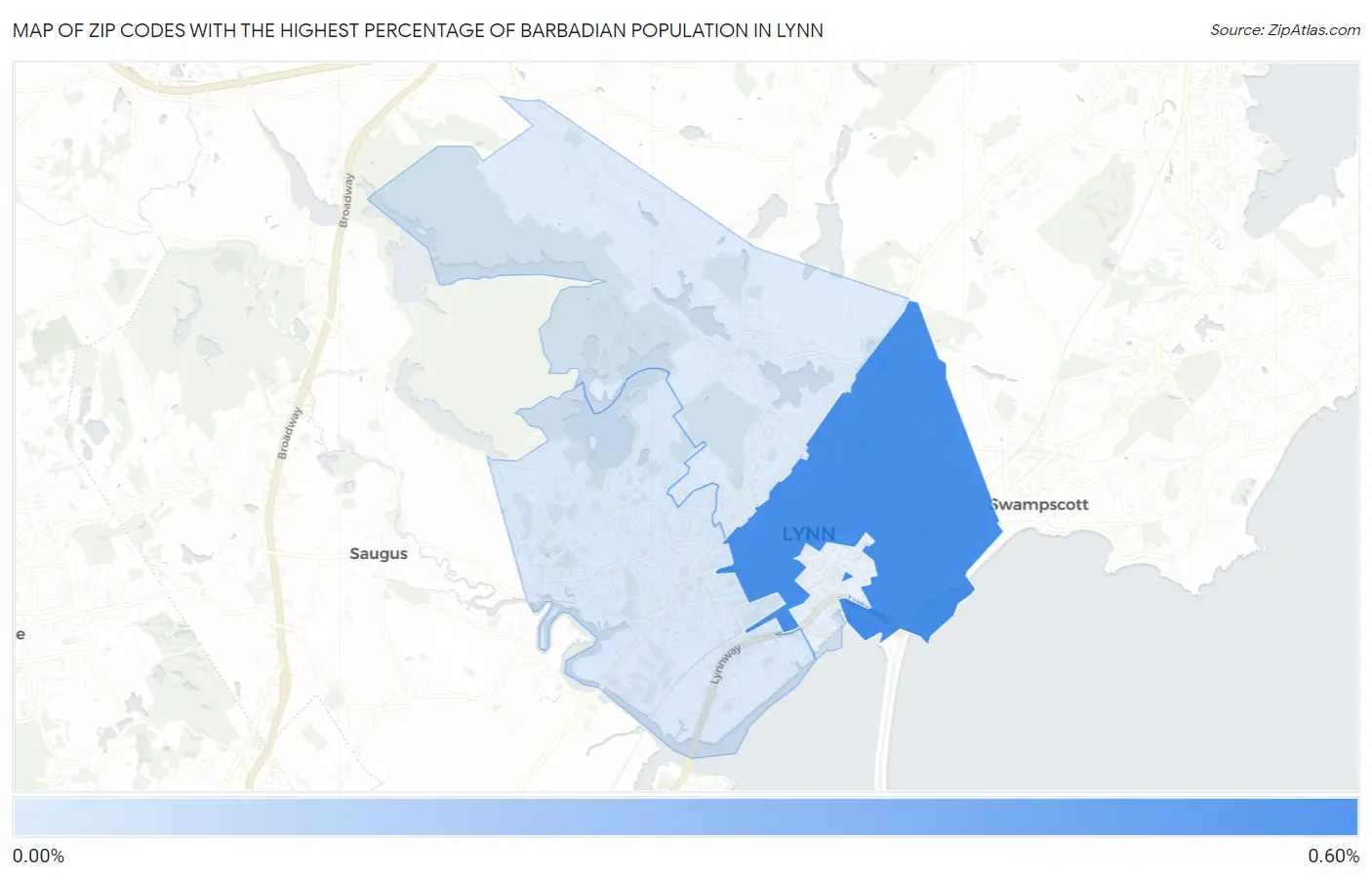 Zip Codes with the Highest Percentage of Barbadian Population in Lynn Map