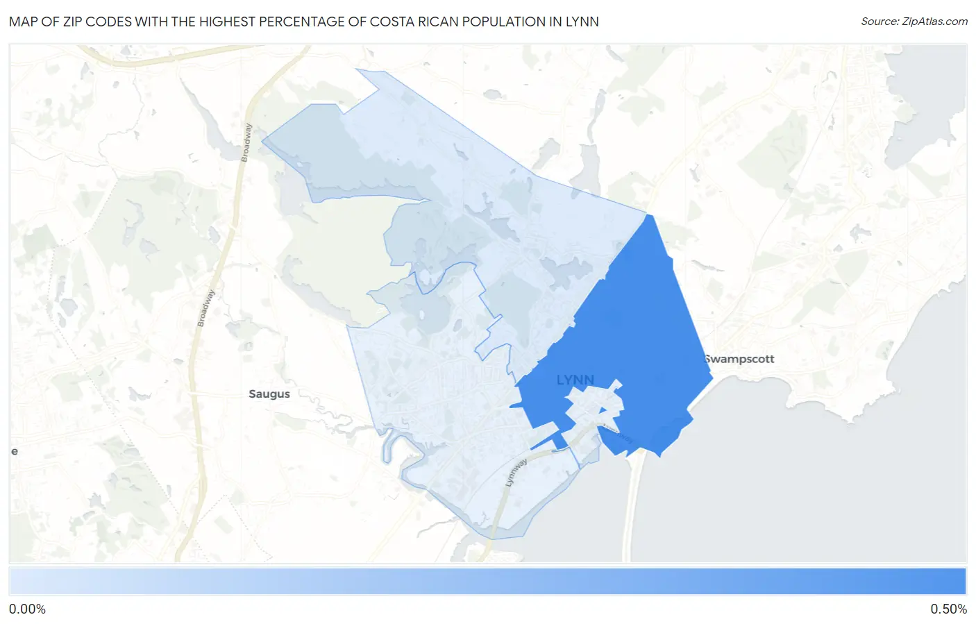 Zip Codes with the Highest Percentage of Costa Rican Population in Lynn Map