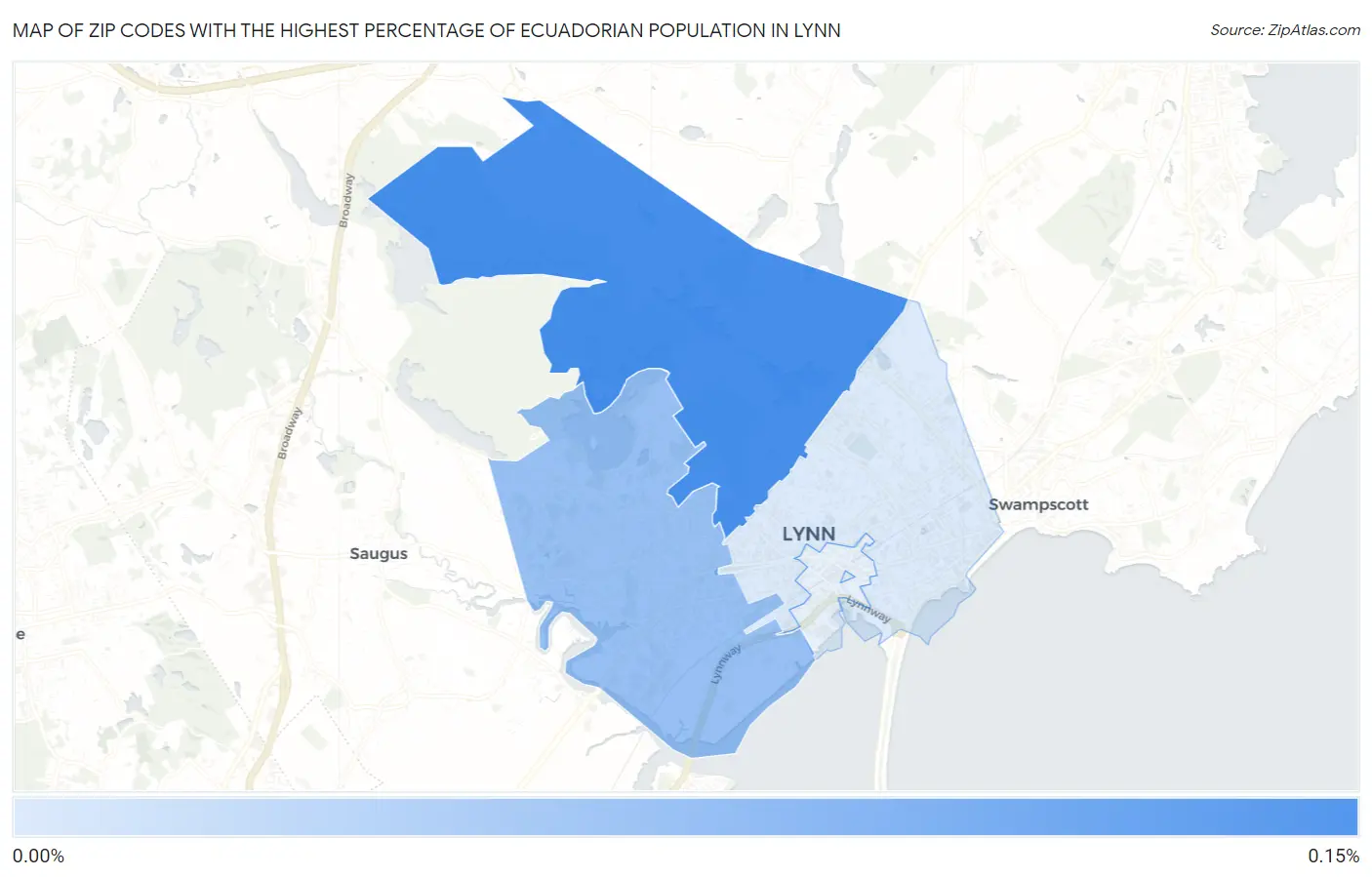 Zip Codes with the Highest Percentage of Ecuadorian Population in Lynn Map