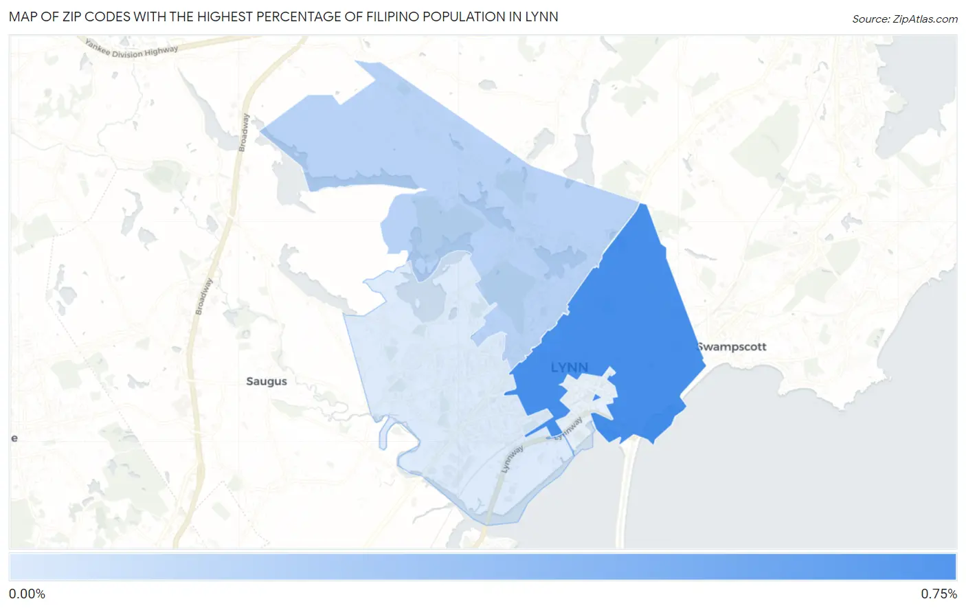 Zip Codes with the Highest Percentage of Filipino Population in Lynn Map