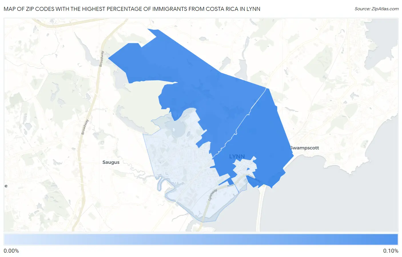 Zip Codes with the Highest Percentage of Immigrants from Costa Rica in Lynn Map
