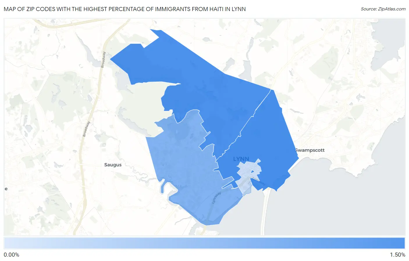 Zip Codes with the Highest Percentage of Immigrants from Haiti in Lynn Map