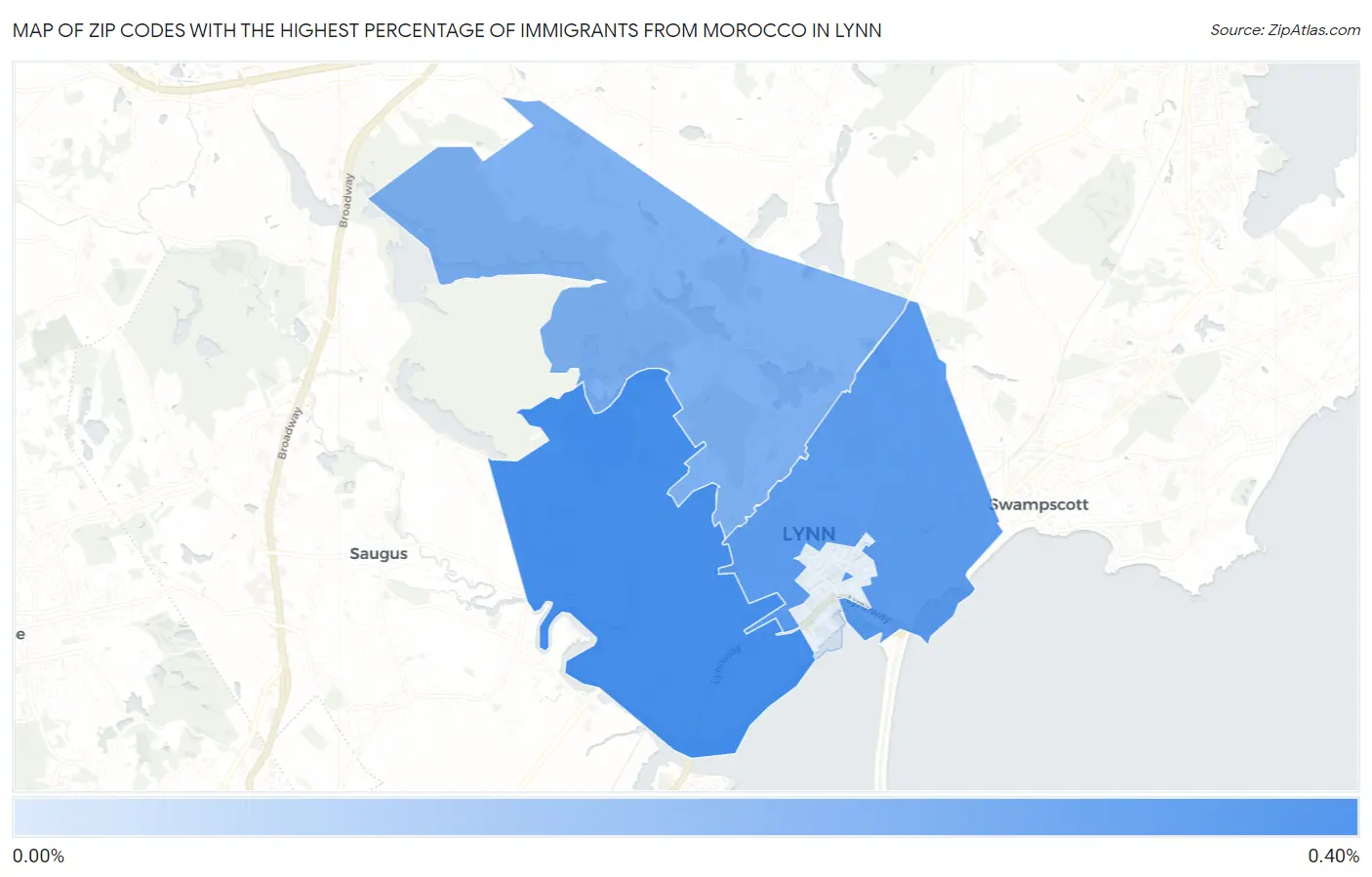 Zip Codes with the Highest Percentage of Immigrants from Morocco in Lynn Map