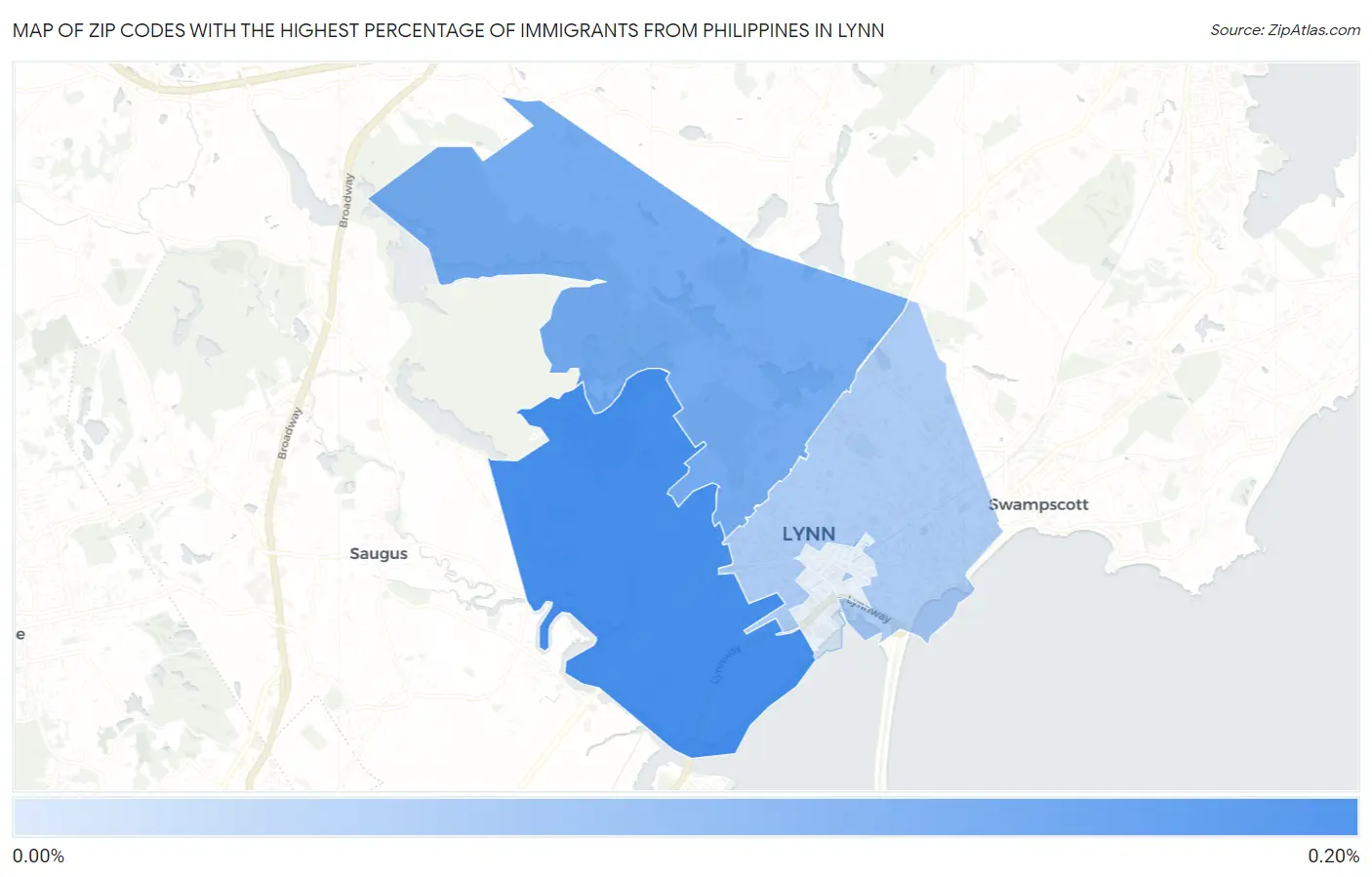 Zip Codes with the Highest Percentage of Immigrants from Philippines in Lynn Map