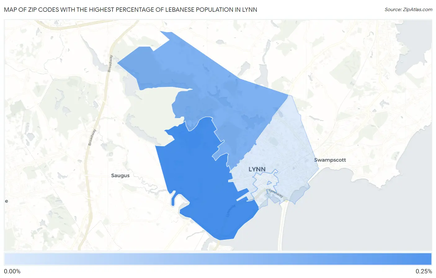 Zip Codes with the Highest Percentage of Lebanese Population in Lynn Map