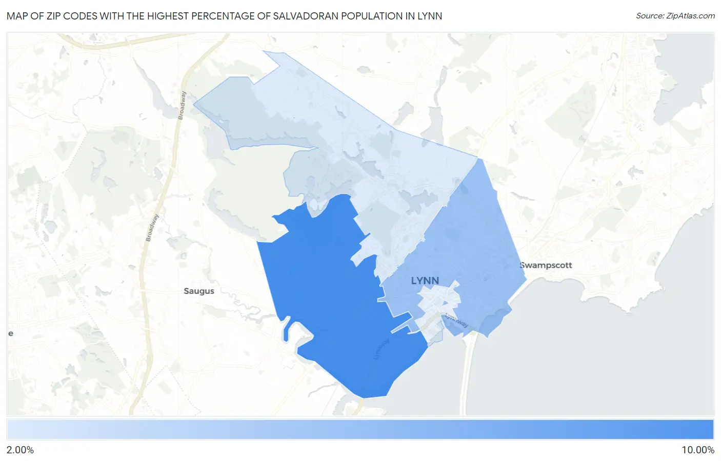 Zip Codes with the Highest Percentage of Salvadoran Population in Lynn Map