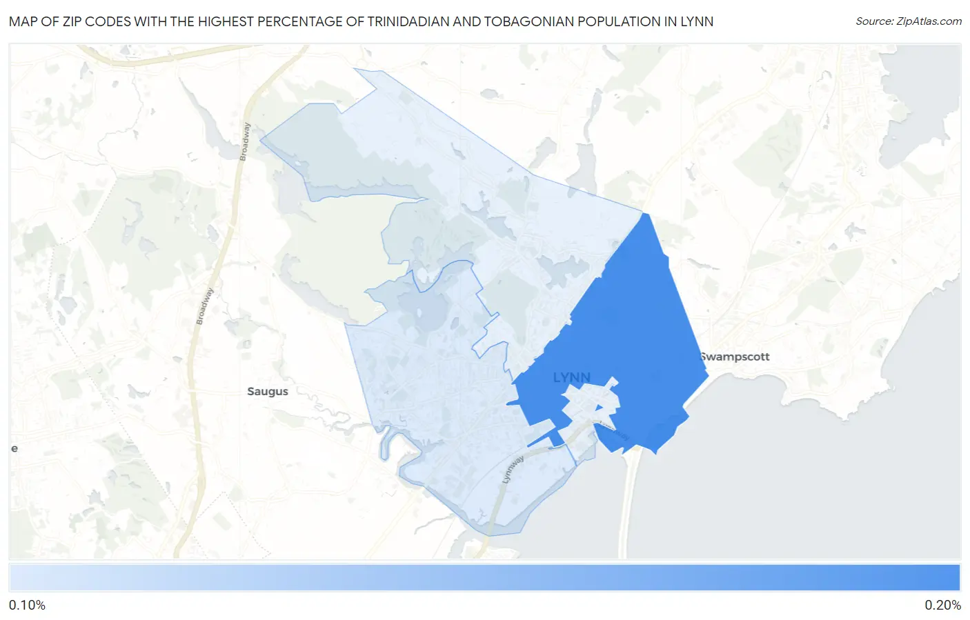 Zip Codes with the Highest Percentage of Trinidadian and Tobagonian Population in Lynn Map