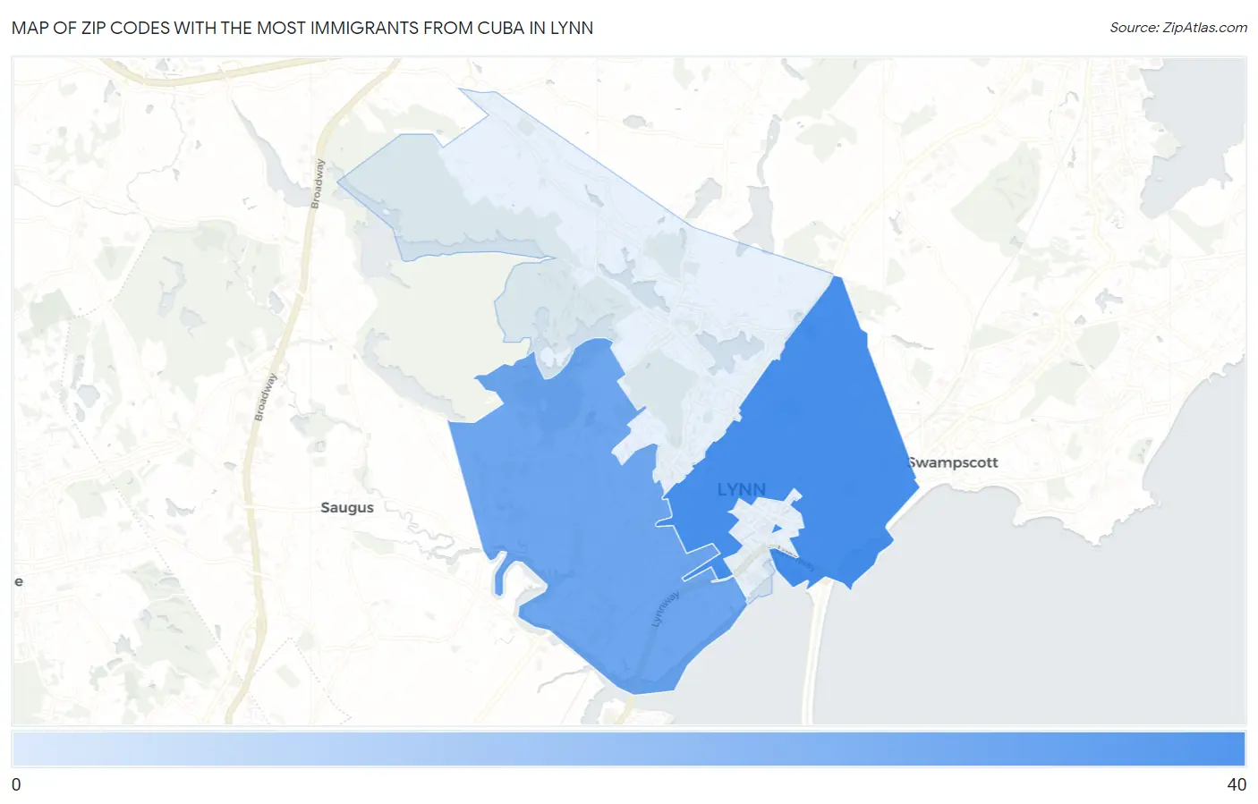 Zip Codes with the Most Immigrants from Cuba in Lynn Map