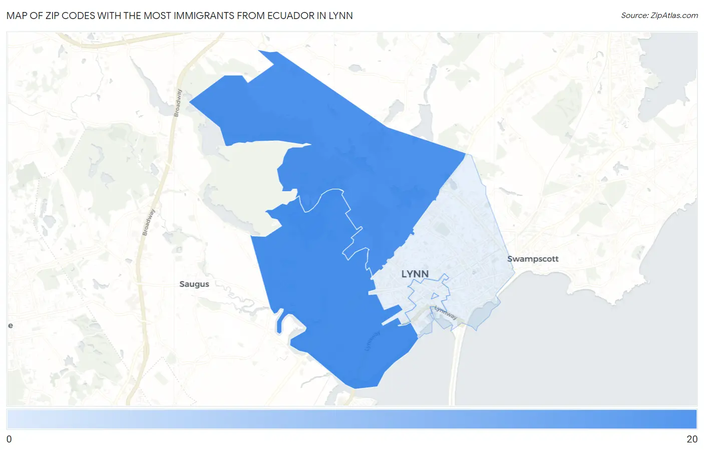 Zip Codes with the Most Immigrants from Ecuador in Lynn Map