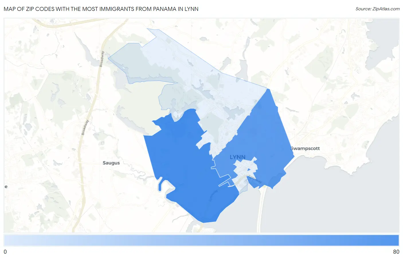 Zip Codes with the Most Immigrants from Panama in Lynn Map