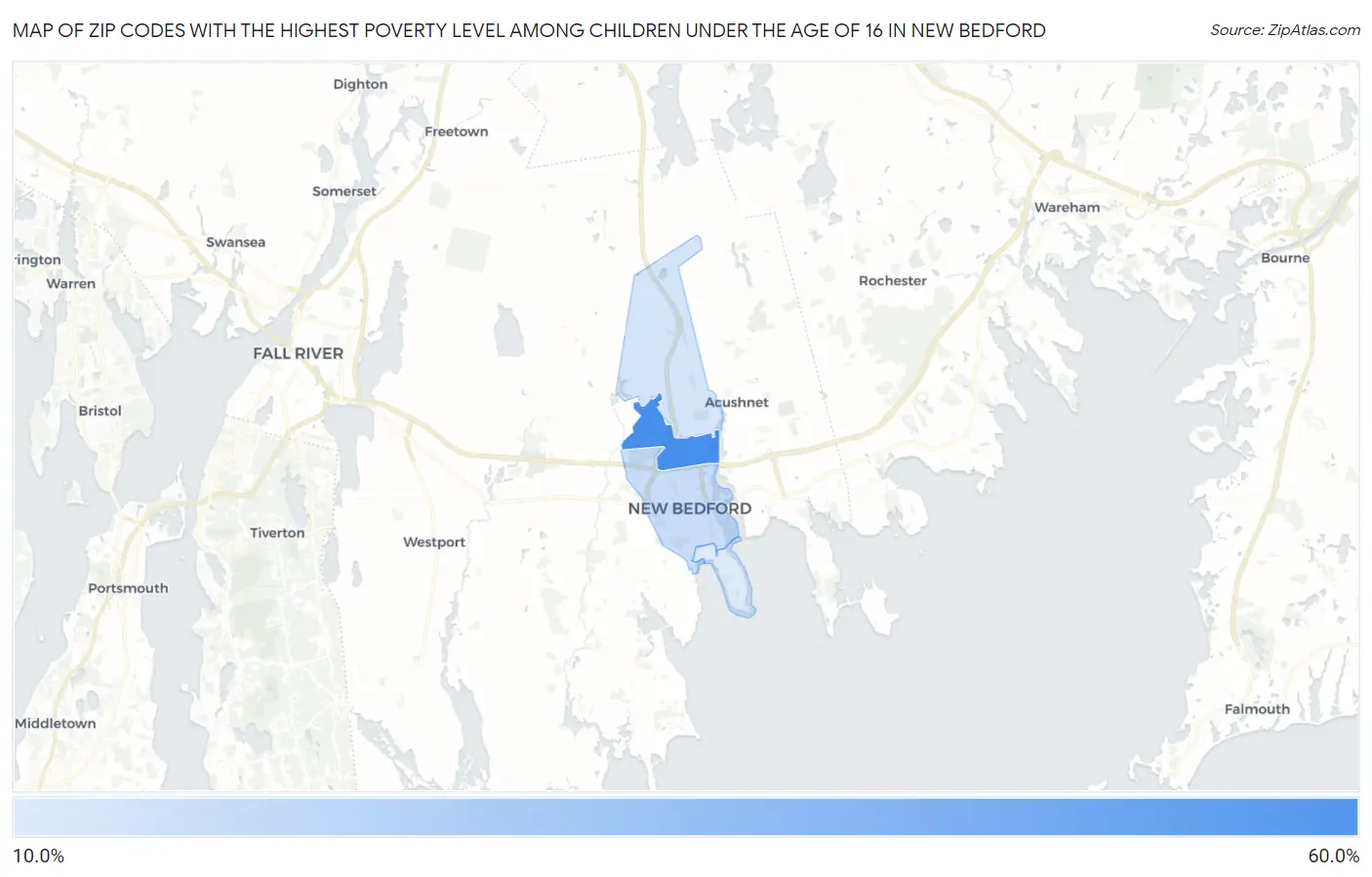 Zip Codes with the Highest Poverty Level Among Children Under the Age of 16 in New Bedford Map