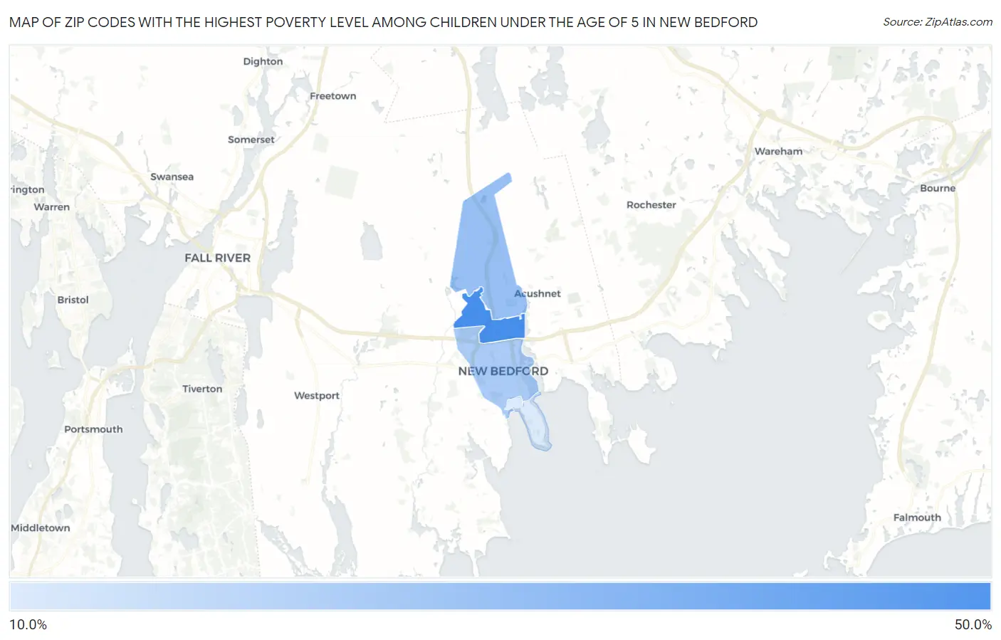 Zip Codes with the Highest Poverty Level Among Children Under the Age of 5 in New Bedford Map