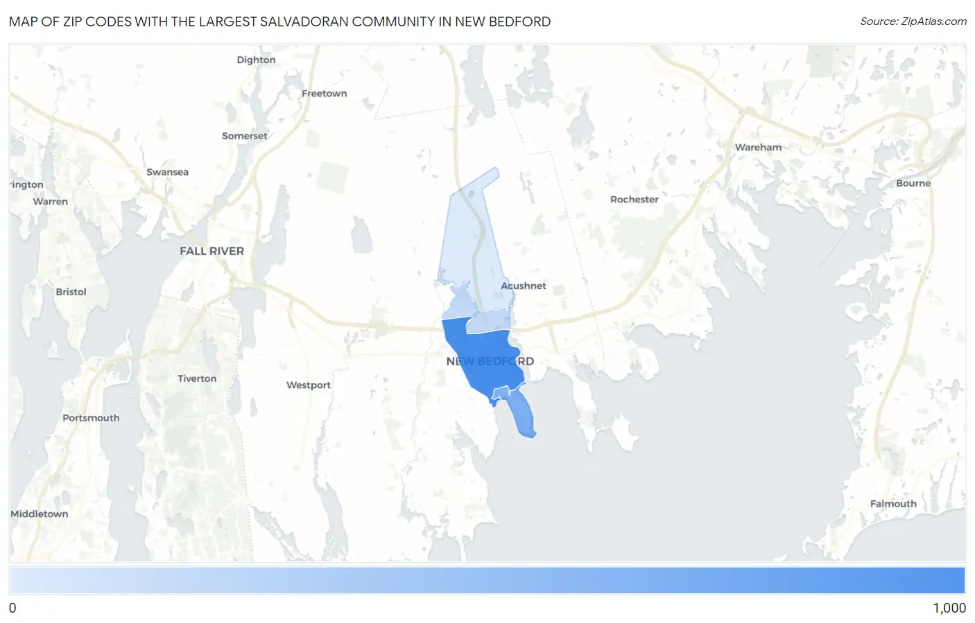 Zip Codes with the Largest Salvadoran Community in New Bedford Map