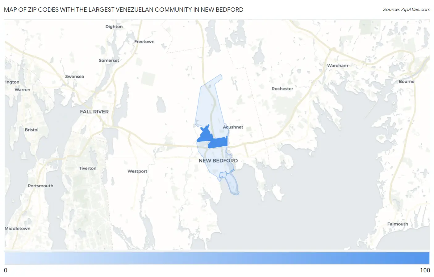Zip Codes with the Largest Venezuelan Community in New Bedford Map
