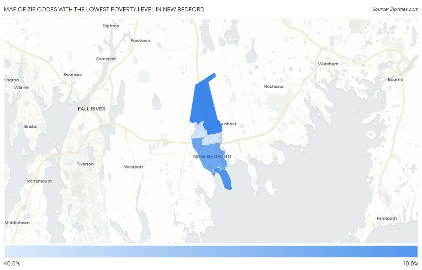Zip Codes with the Lowest Poverty Level in New Bedford Map