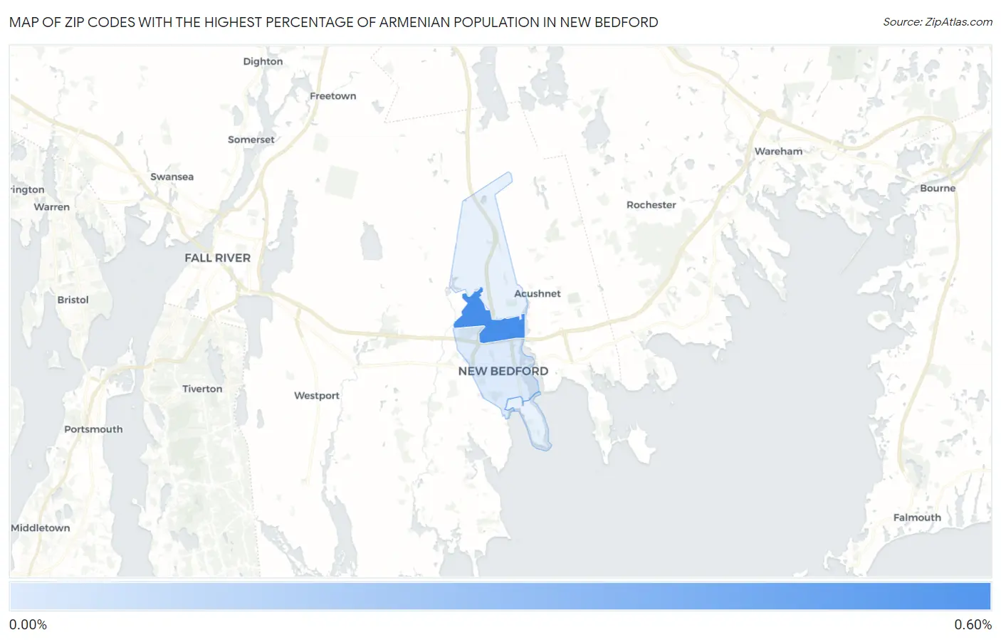 Zip Codes with the Highest Percentage of Armenian Population in New Bedford Map