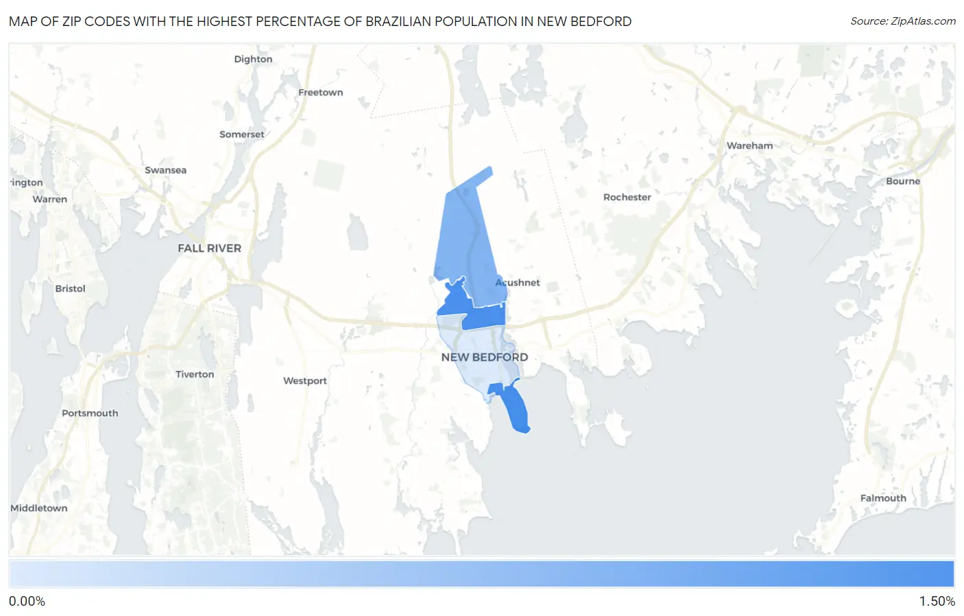 Zip Codes with the Highest Percentage of Brazilian Population in New Bedford Map