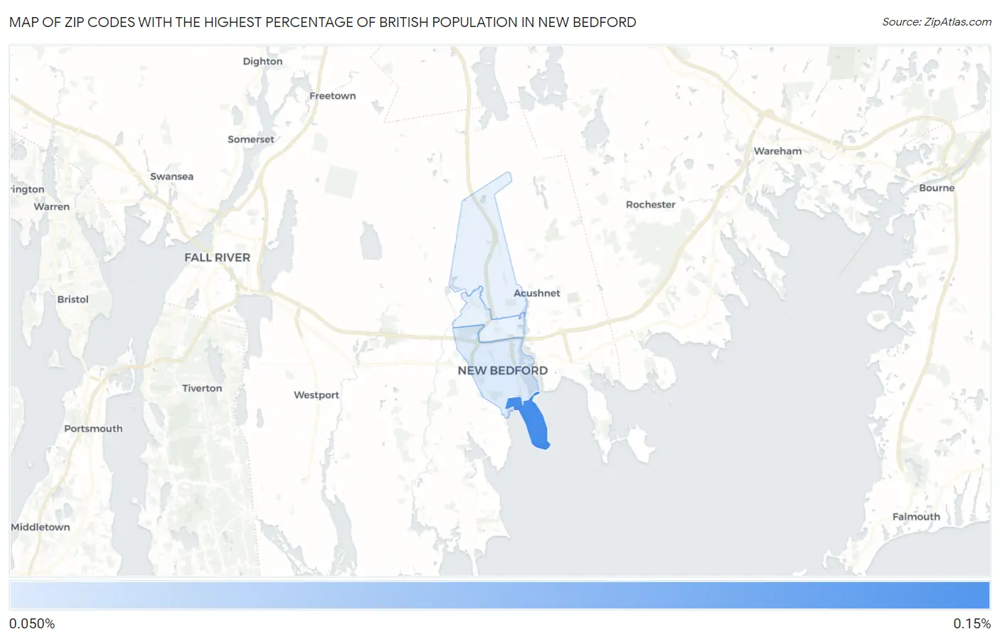 Zip Codes with the Highest Percentage of British Population in New Bedford Map