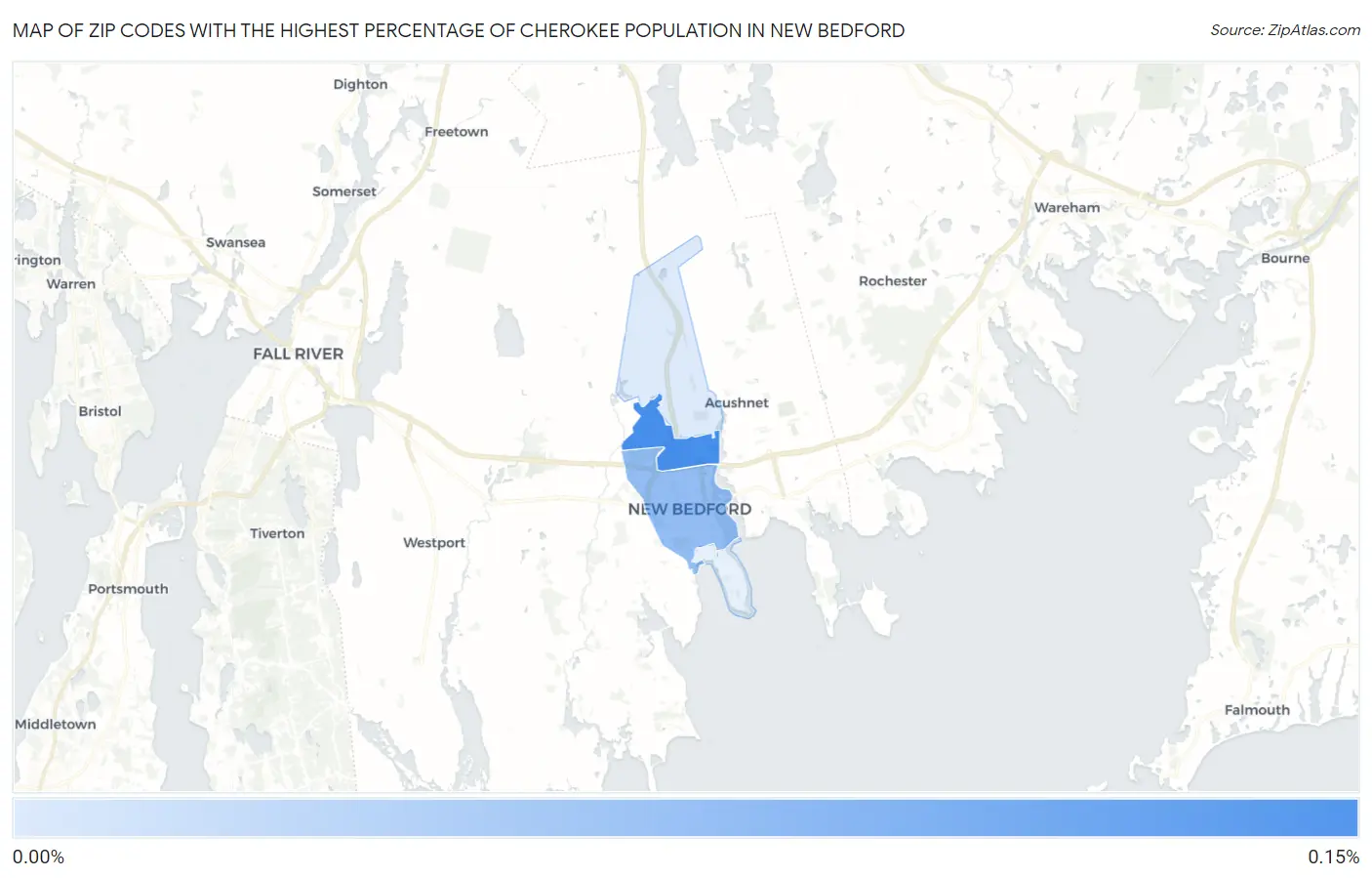 Zip Codes with the Highest Percentage of Cherokee Population in New Bedford Map