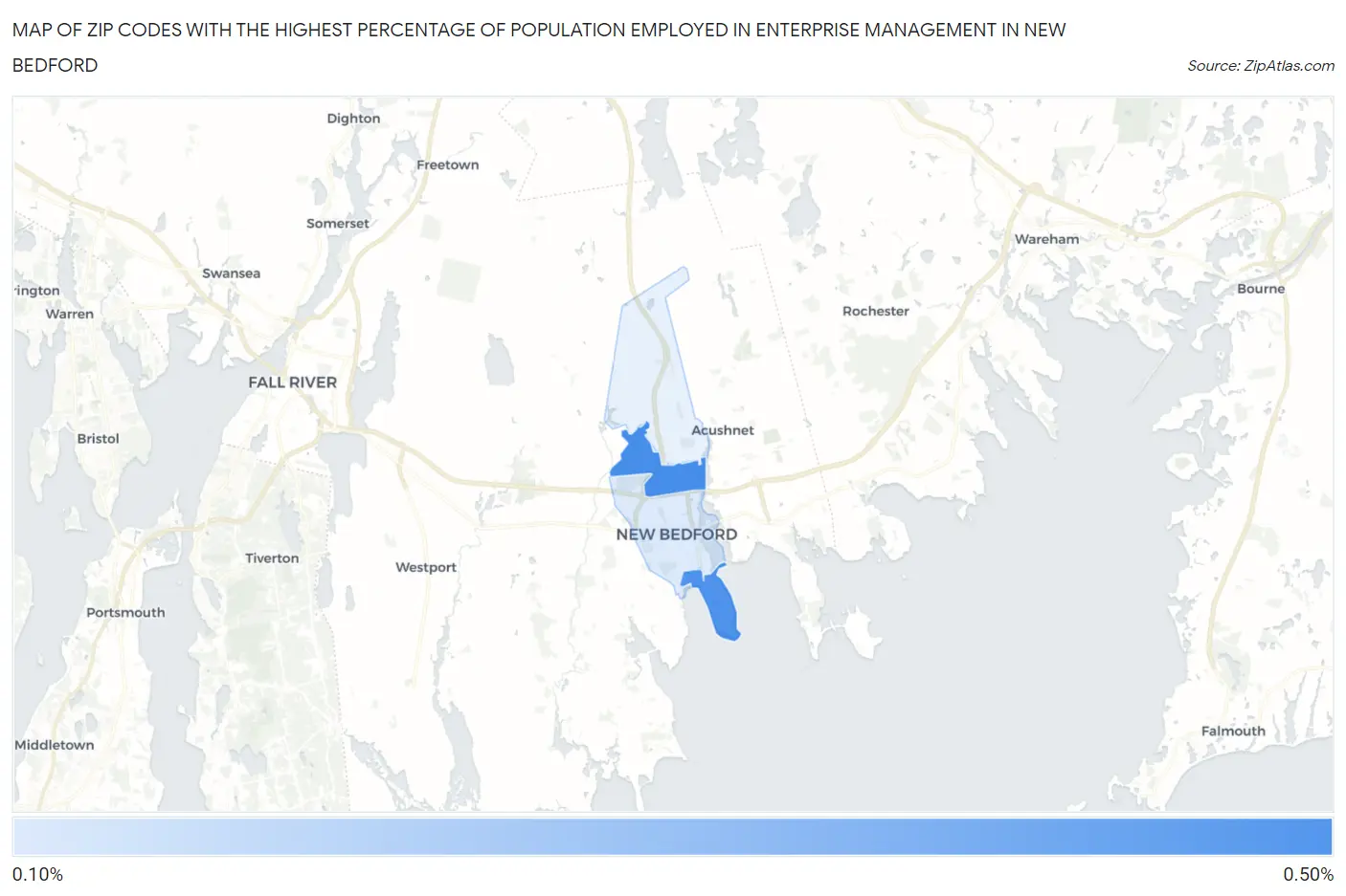 Zip Codes with the Highest Percentage of Population Employed in Enterprise Management in New Bedford Map