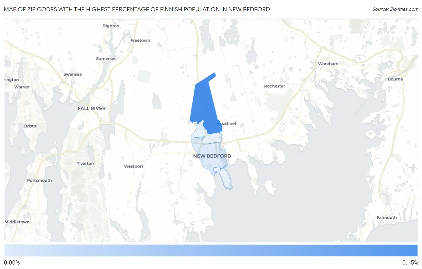 Zip Codes with the Highest Percentage of Finnish Population in New Bedford Map