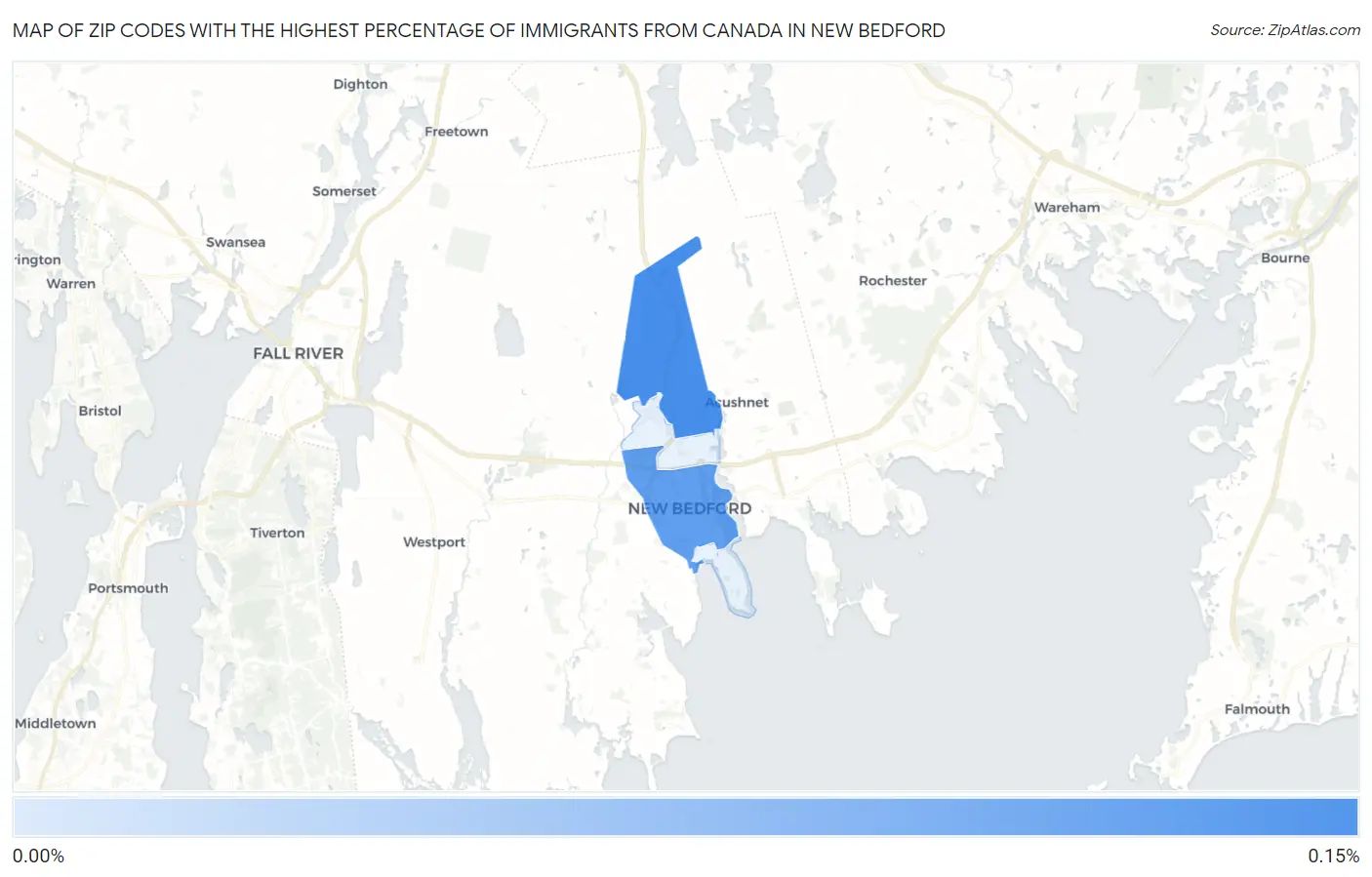 Zip Codes with the Highest Percentage of Immigrants from Canada in New Bedford Map