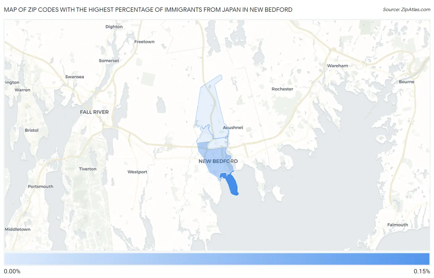 Zip Codes with the Highest Percentage of Immigrants from Japan in New Bedford Map