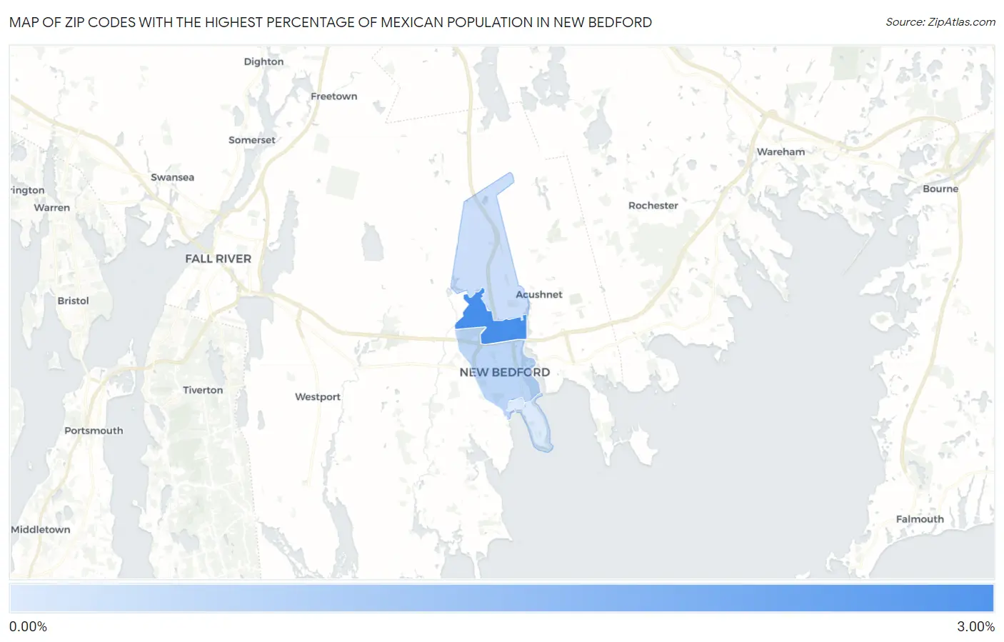 Zip Codes with the Highest Percentage of Mexican Population in New Bedford Map