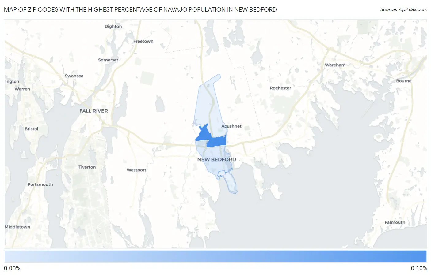 Zip Codes with the Highest Percentage of Navajo Population in New Bedford Map
