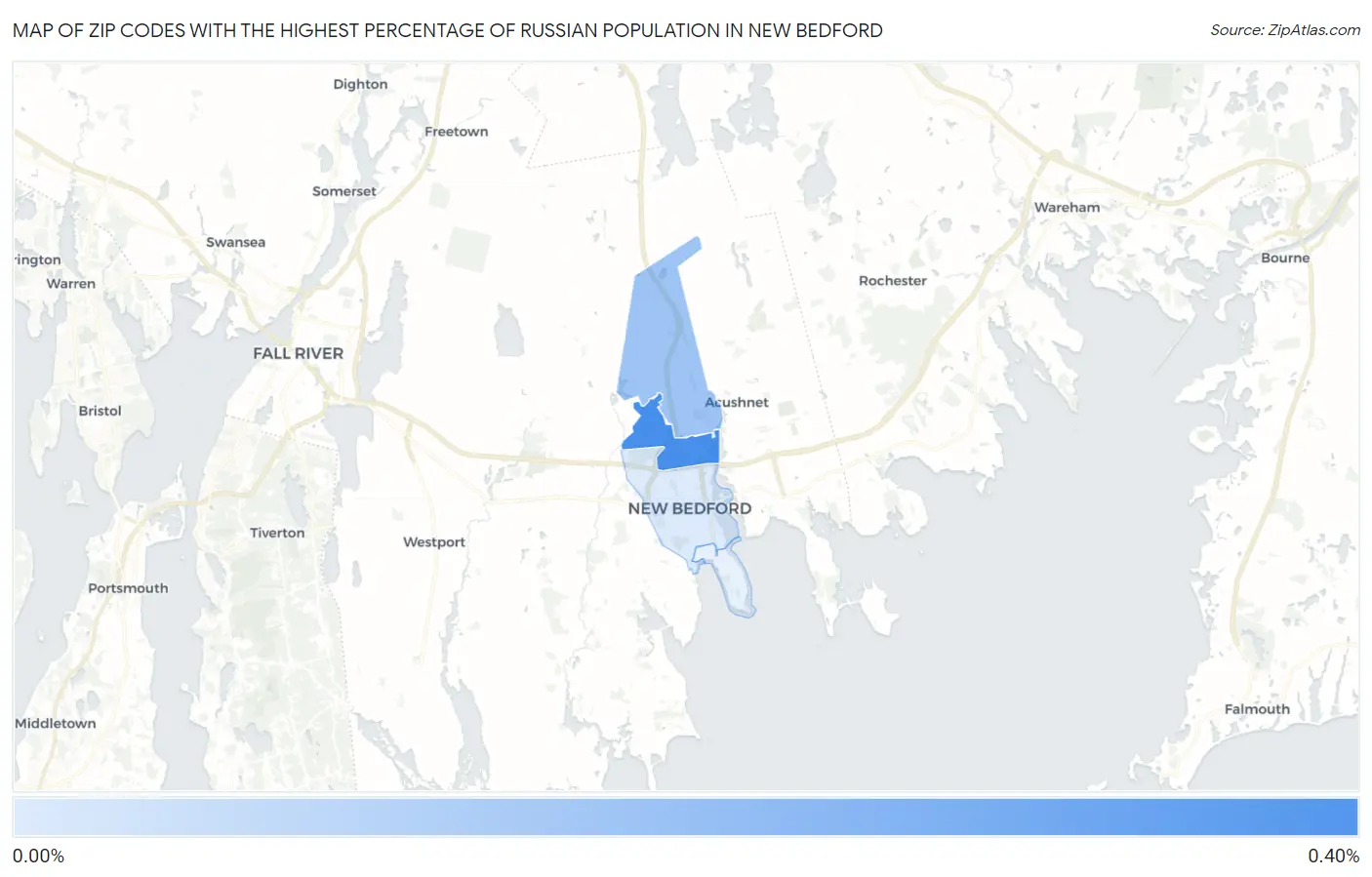 Zip Codes with the Highest Percentage of Russian Population in New Bedford Map