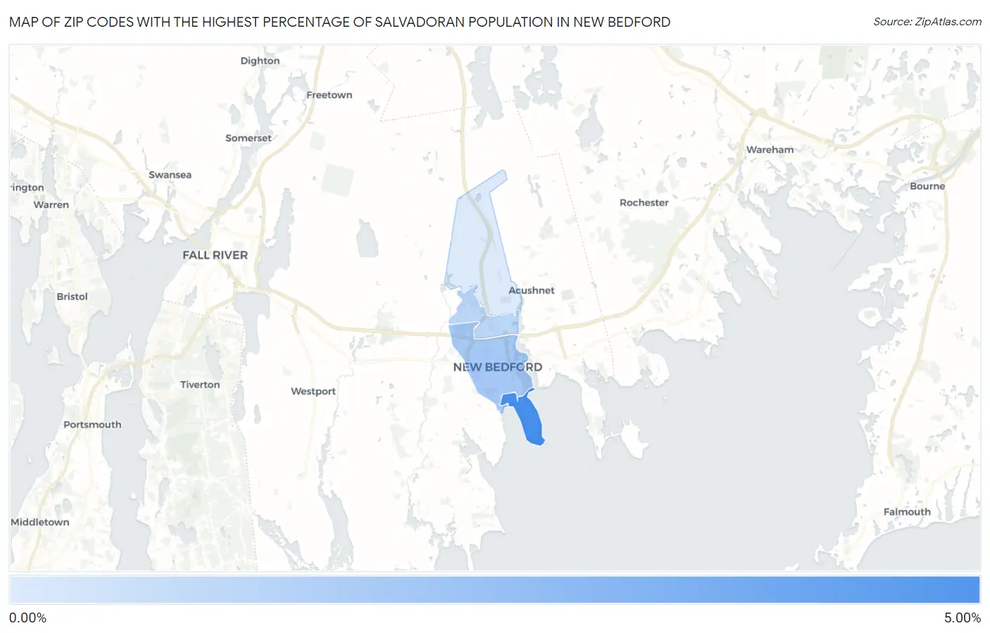 Zip Codes with the Highest Percentage of Salvadoran Population in New Bedford Map