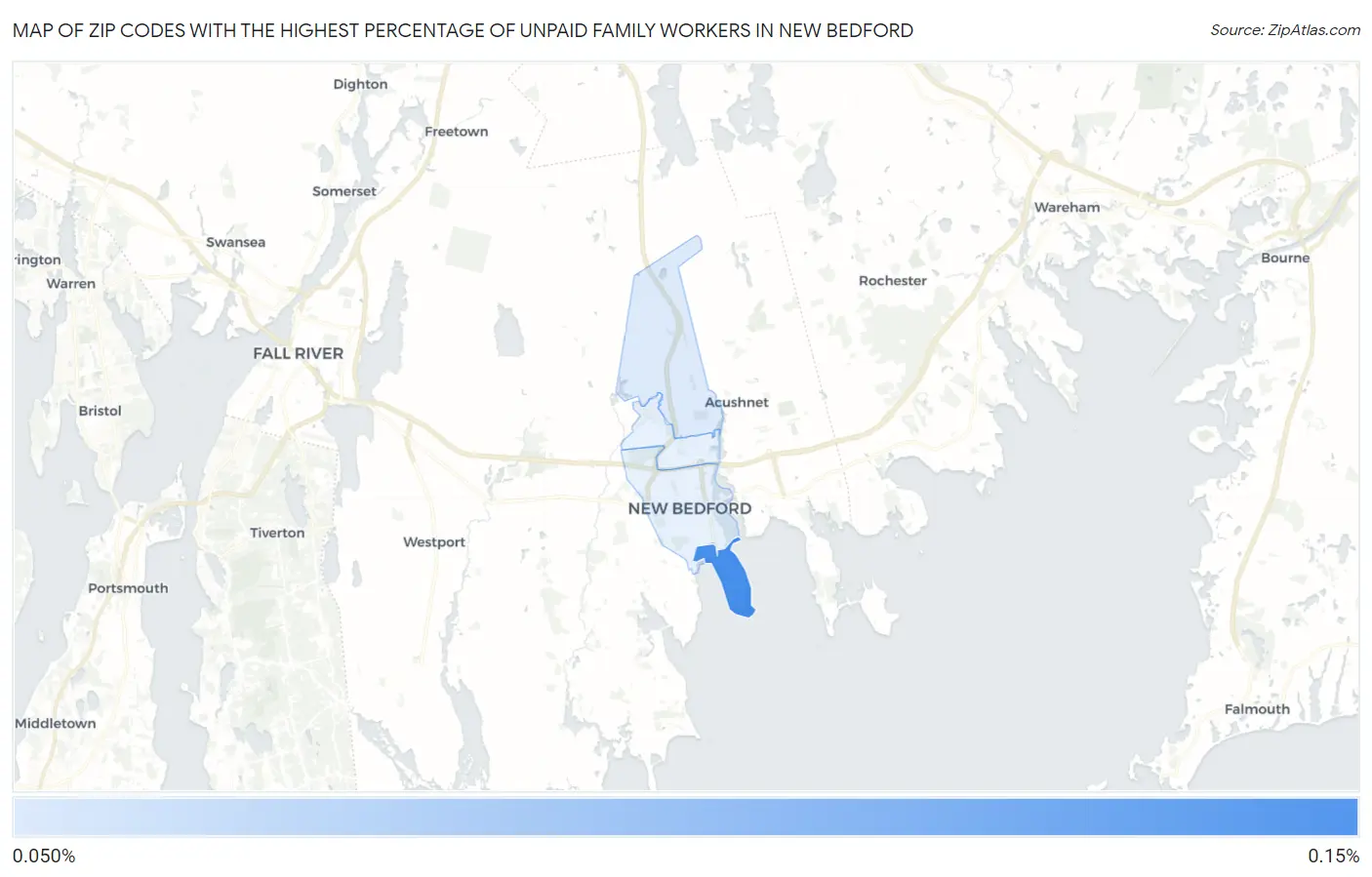 Zip Codes with the Highest Percentage of Unpaid Family Workers in New Bedford Map