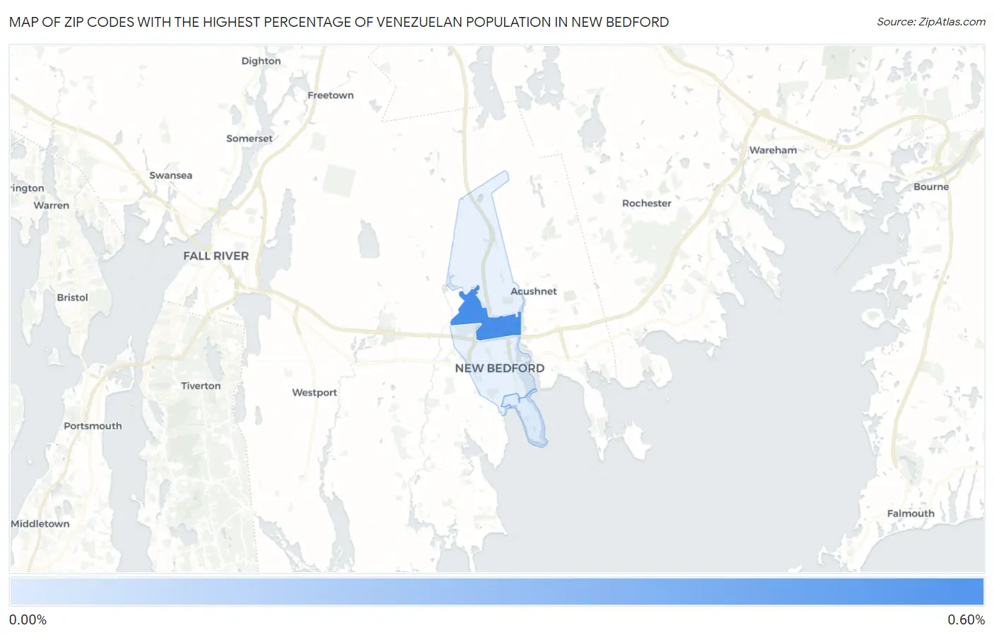 Zip Codes with the Highest Percentage of Venezuelan Population in New Bedford Map
