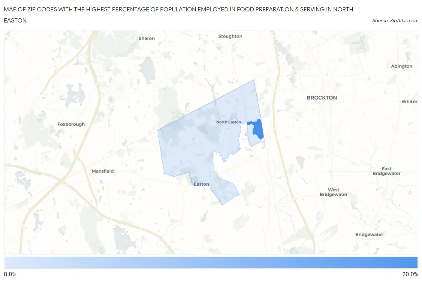 Zip Codes with the Highest Percentage of Population Employed in Food Preparation & Serving in North Easton Map