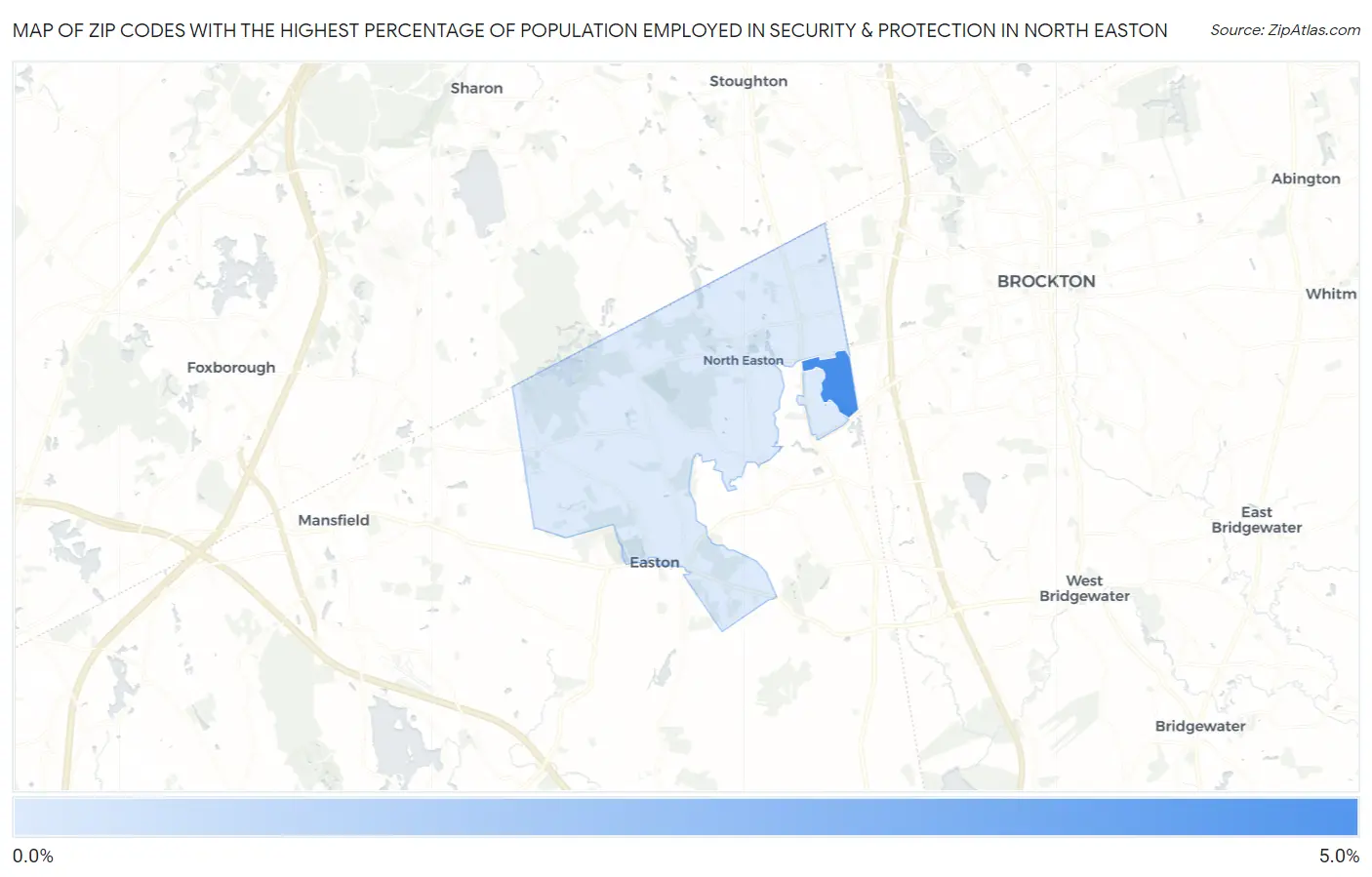 Zip Codes with the Highest Percentage of Population Employed in Security & Protection in North Easton Map