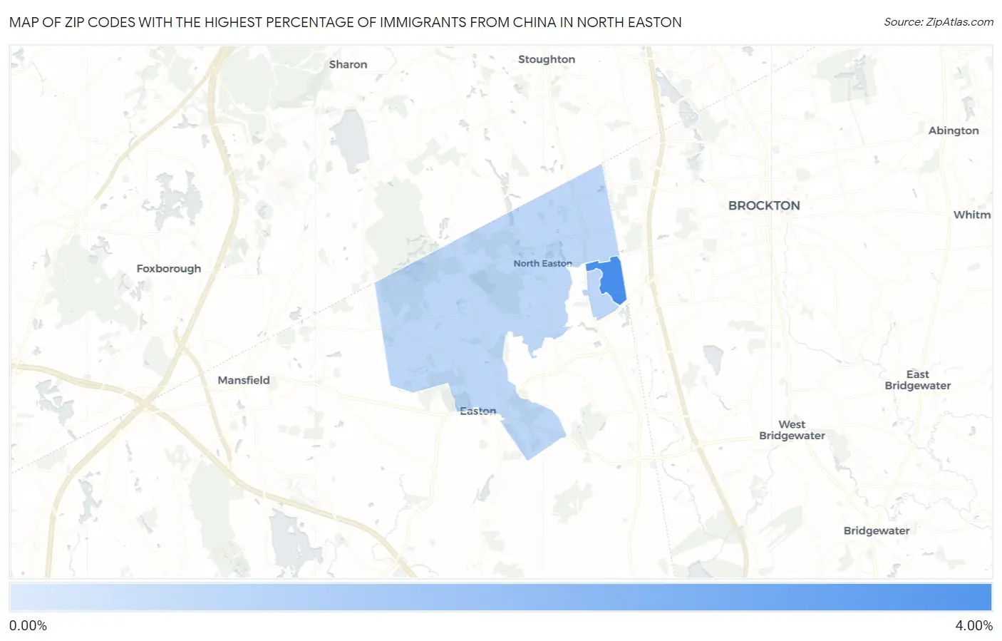 Zip Codes with the Highest Percentage of Immigrants from China in North Easton Map