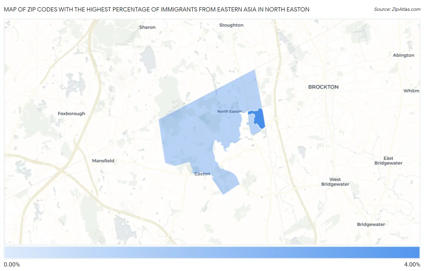 Zip Codes with the Highest Percentage of Immigrants from Eastern Asia in North Easton Map