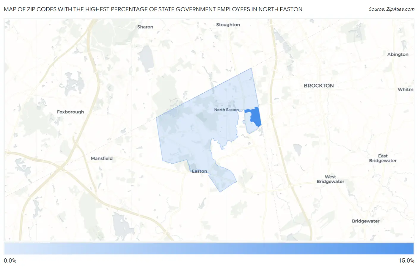 Zip Codes with the Highest Percentage of State Government Employees in North Easton Map