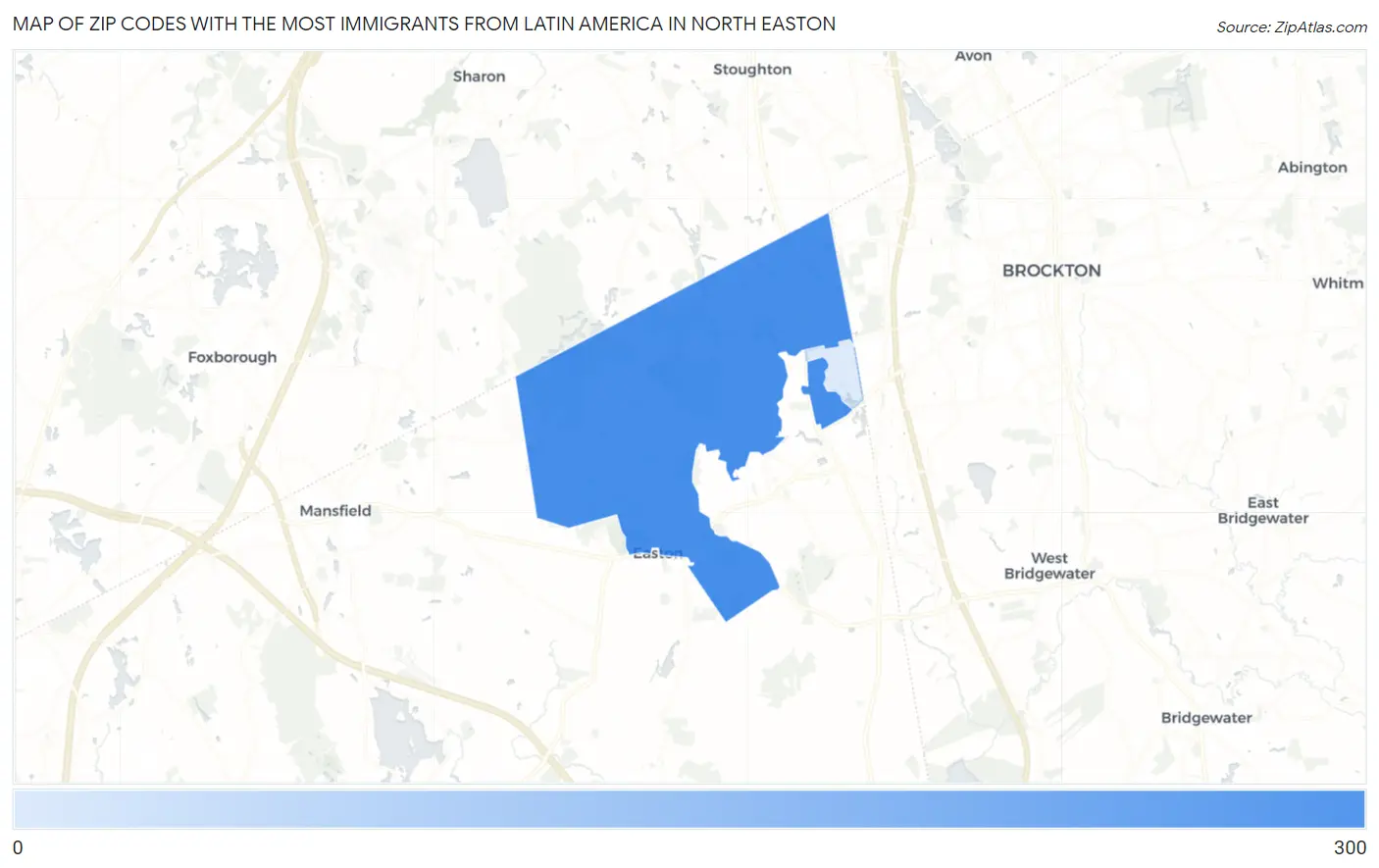 Zip Codes with the Most Immigrants from Latin America in North Easton Map