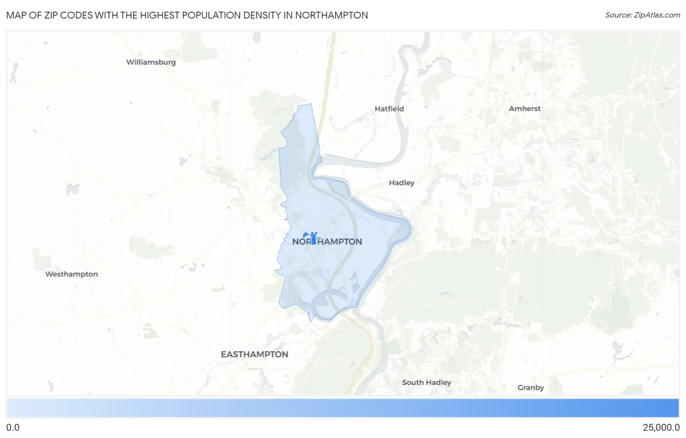 Zip Codes with the Highest Population Density in Northampton Map