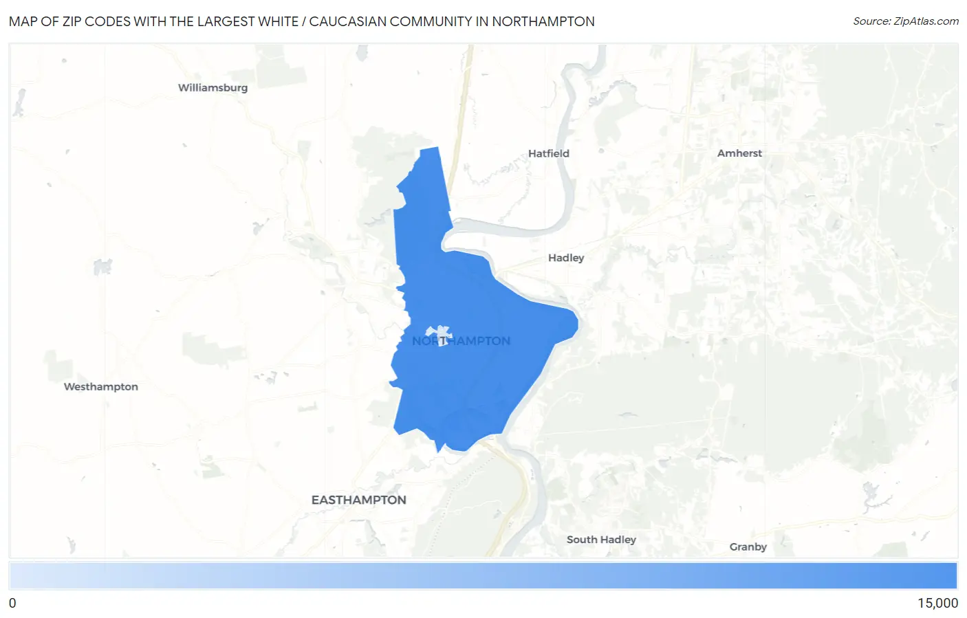 Zip Codes with the Largest White / Caucasian Community in Northampton Map
