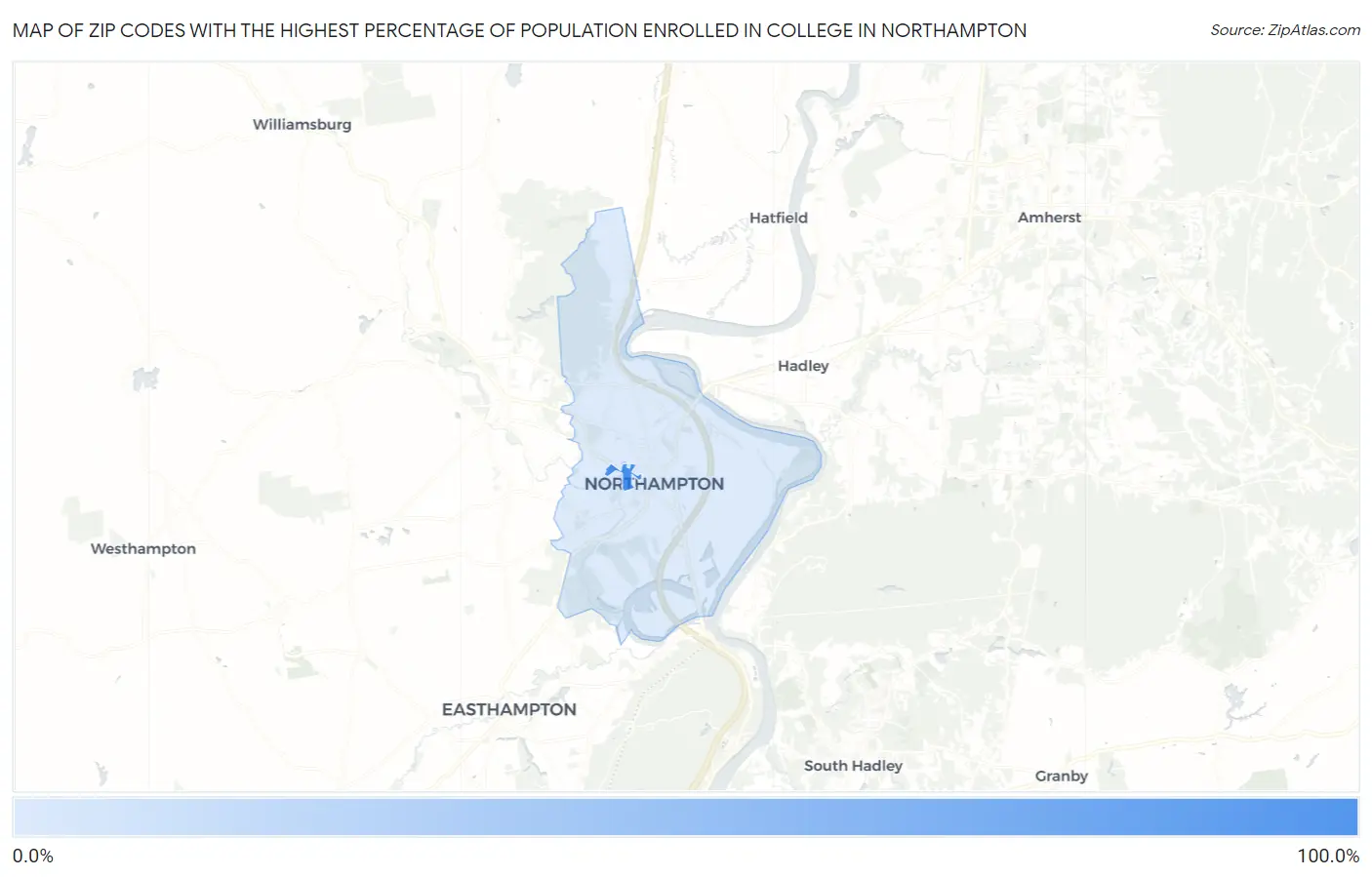 Zip Codes with the Highest Percentage of Population Enrolled in College in Northampton Map
