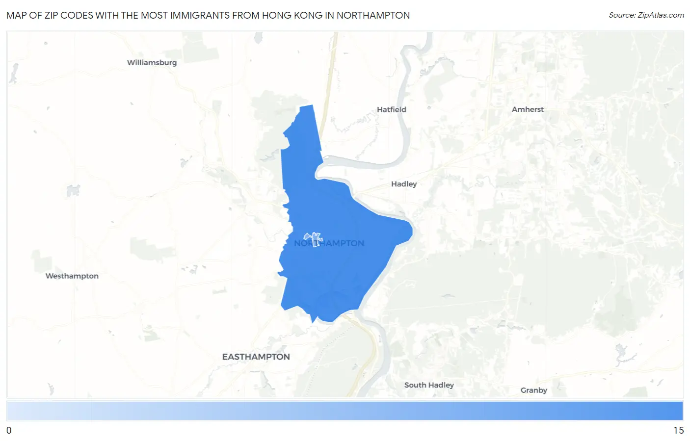 Zip Codes with the Most Immigrants from Hong Kong in Northampton Map