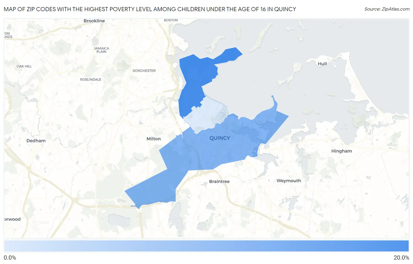 Zip Codes with the Highest Poverty Level Among Children Under the Age of 16 in Quincy Map
