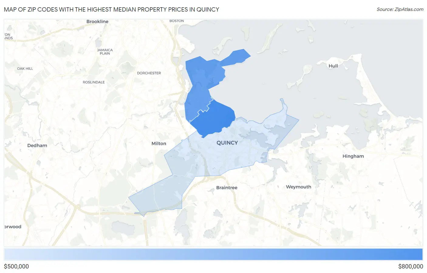Zip Codes with the Highest Median Property Prices in Quincy Map