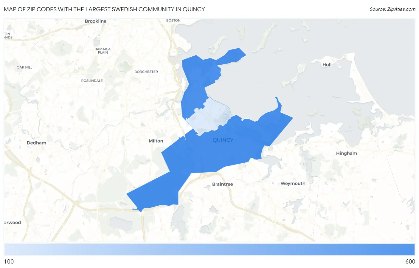 Zip Codes with the Largest Swedish Community in Quincy Map