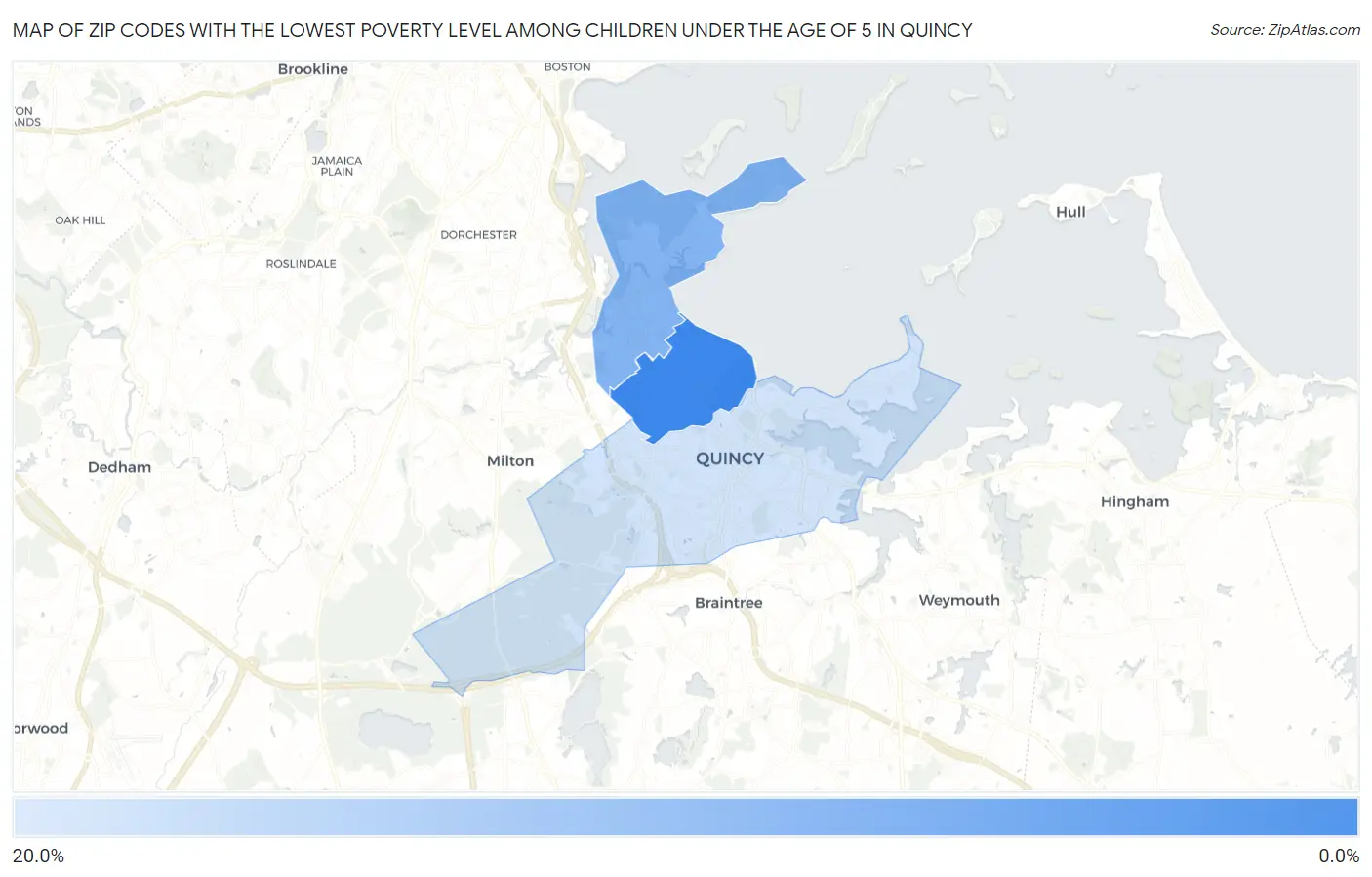 Zip Codes with the Lowest Poverty Level Among Children Under the Age of 5 in Quincy Map