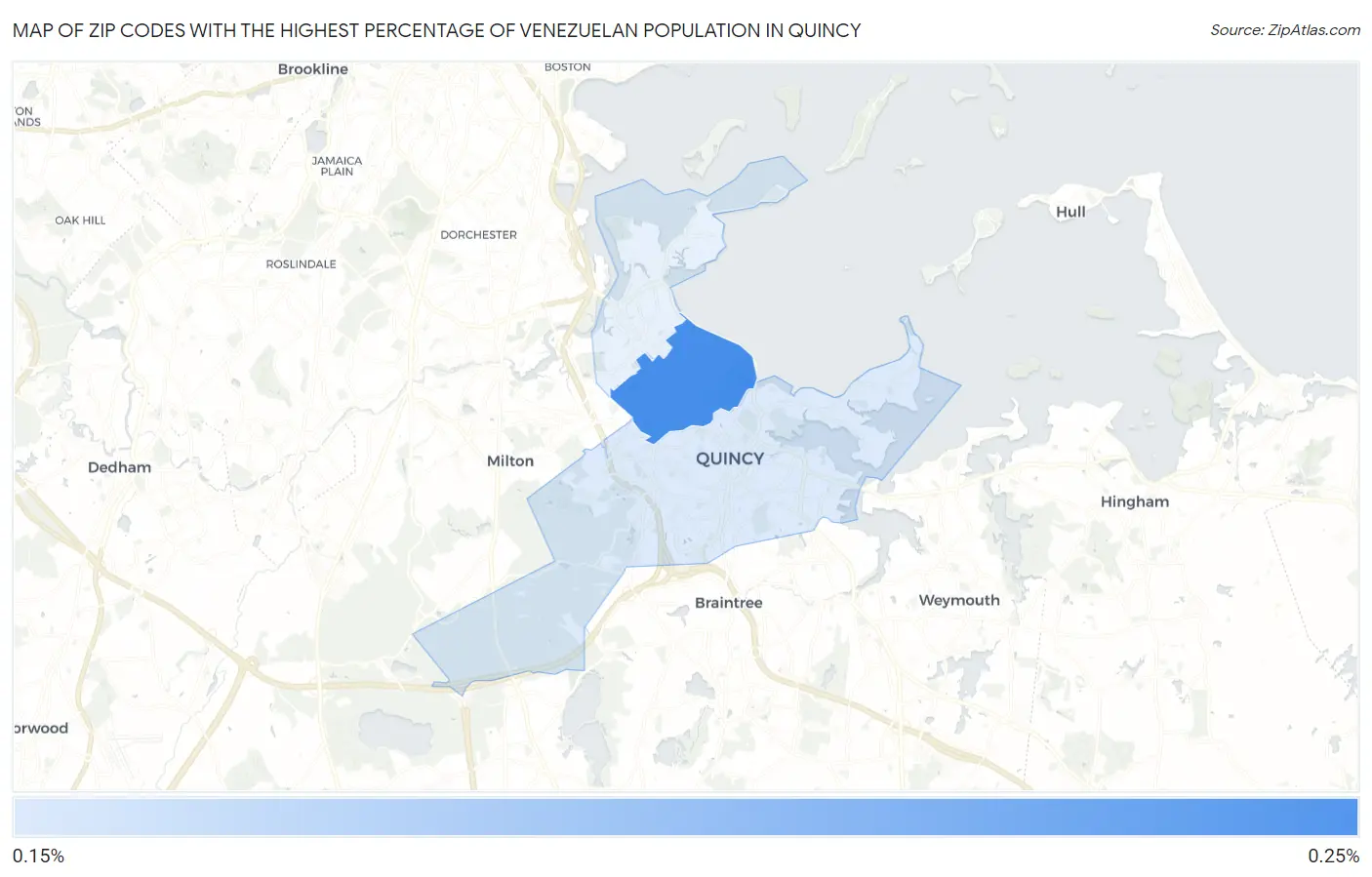 Zip Codes with the Highest Percentage of Venezuelan Population in Quincy Map