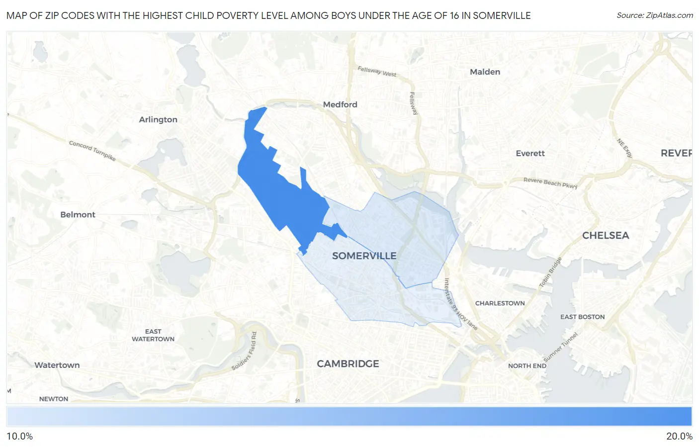Zip Codes with the Highest Child Poverty Level Among Boys Under the Age of 16 in Somerville Map