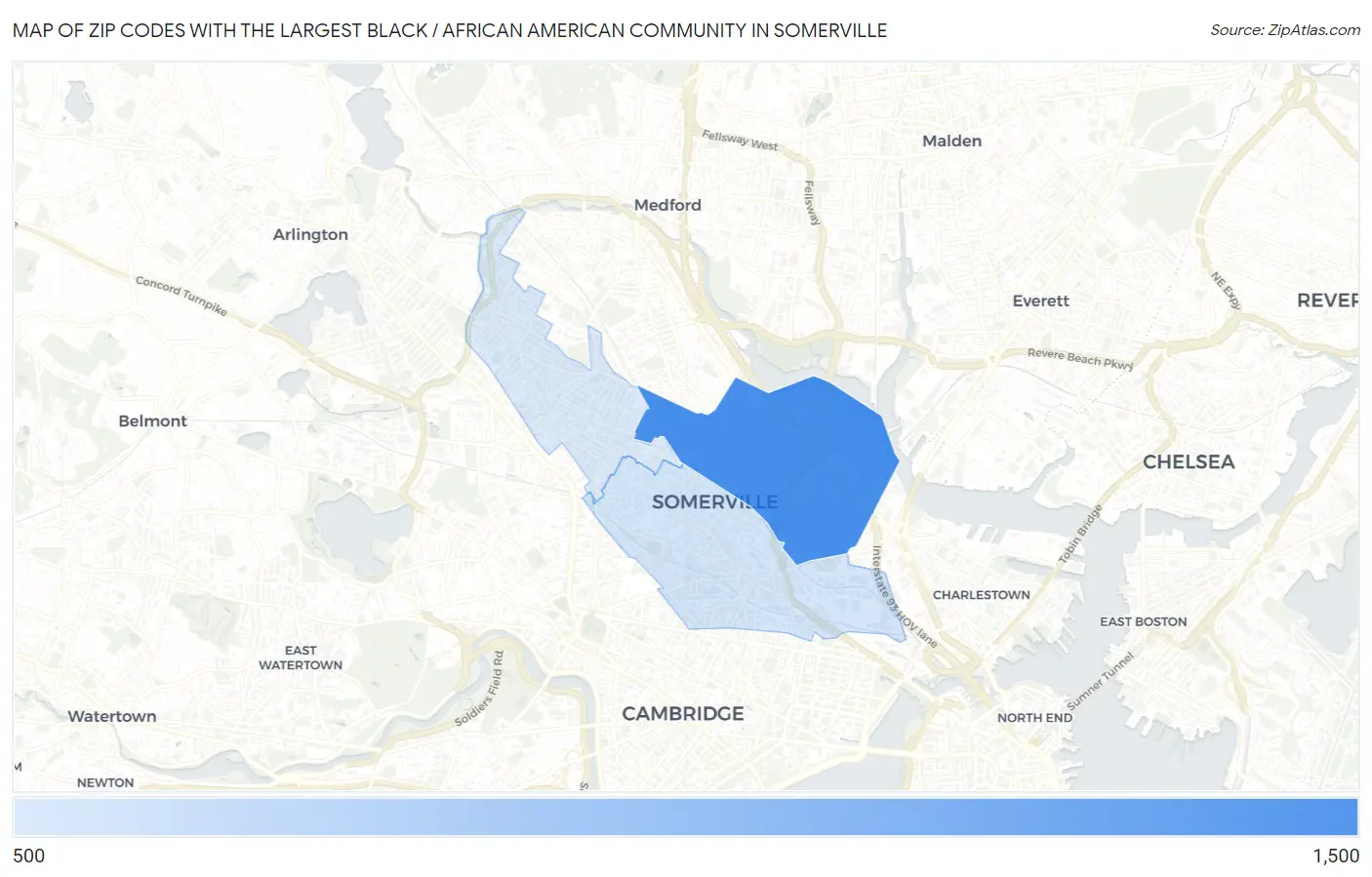 Zip Codes with the Largest Black / African American Community in Somerville Map